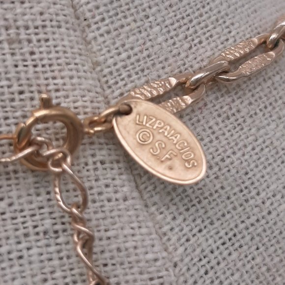 Liz Palacios Signed SF Gold Tone & Blue Victorian Style Pendant Necklace - Picture 7 of 11